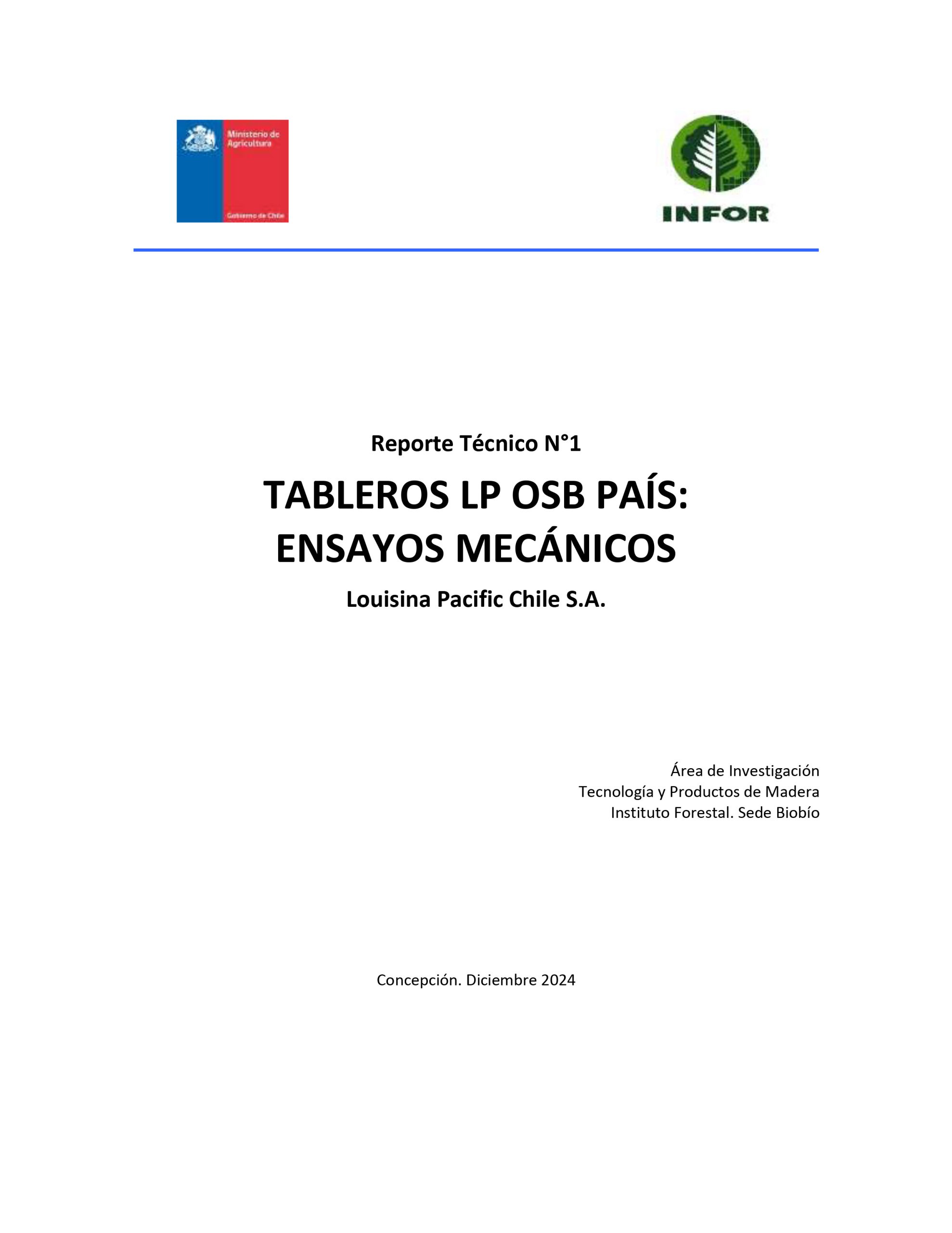 INFOR: Ensayos mecánicos tableros LP OSB País
